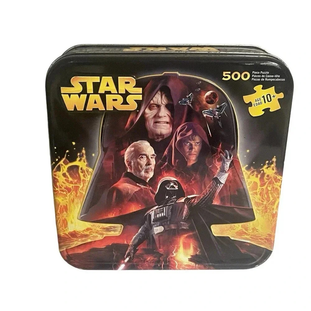 Star Wars 2005 Hasbro 2 Sided 500 Piece Darth Vader Shaped Puzzle With Tin